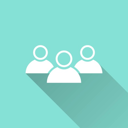 People vector icon with long shadow. White illustration isolated on green background for graphic and web design.のイラスト素材