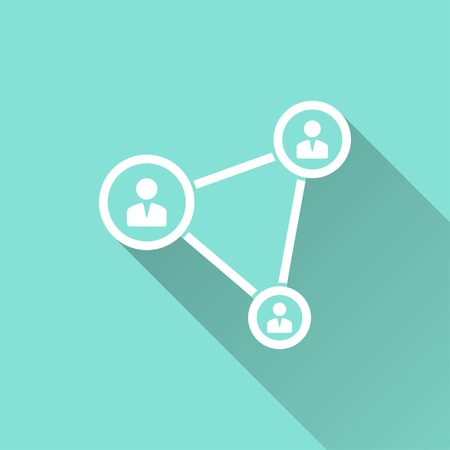 Network vector icon with long shadow. White illustration isolated on green background for graphic and web design.のイラスト素材