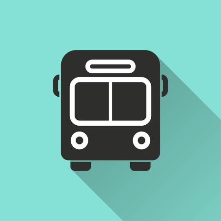 Bus vector icon with long shadow. White illustration isolated on green background for graphic and web design.のイラスト素材