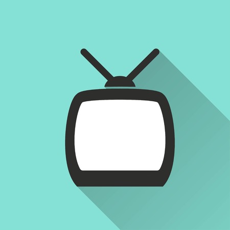 TV vector icon with long shadow. White illustration isolated on green background for graphic and web design.のイラスト素材