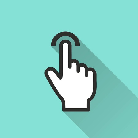 Touch vector icon with long shadow. White illustration isolated on green background for graphic and web design.のイラスト素材