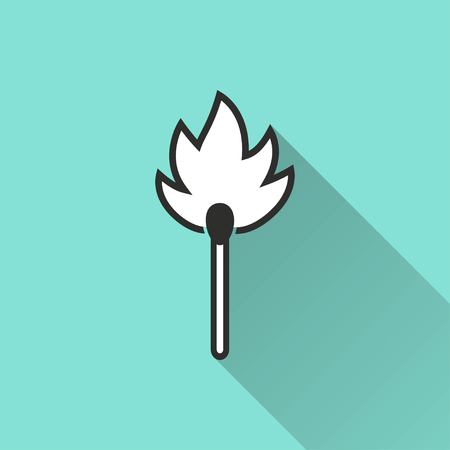 Match vector icon with long shadow. White illustration isolated on green background for graphic and web design.のイラスト素材