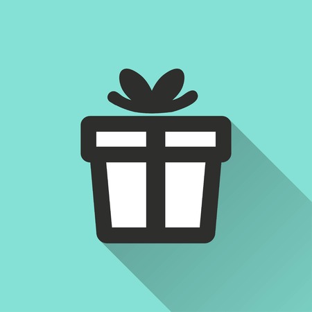 Gift Box vector icon with long shadow. White illustration isolated on green background for graphic and web design.のイラスト素材