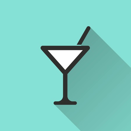 Cocktail vector icon with long shadow. White illustration isolated on green background for graphic and web design.のイラスト素材