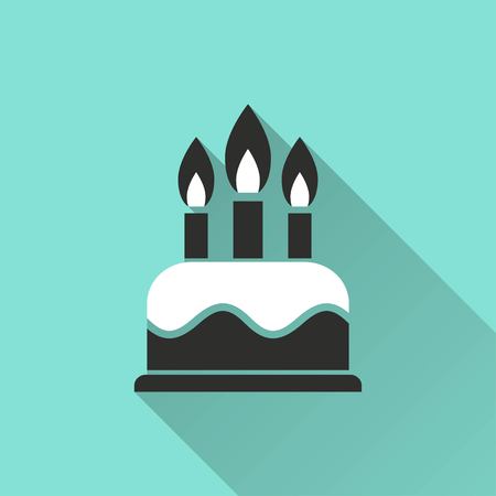 Cake vector icon with long shadow. White illustration isolated on green background for graphic and web design.のイラスト素材
