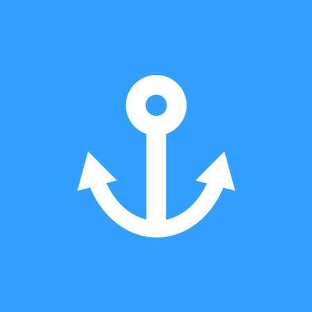 Anchor vector icon. White Illustration isolated on blue background for graphic and web design.