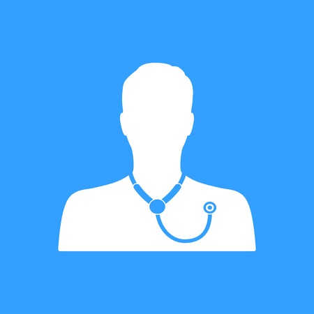Doctor vector icon. White Illustration isolated on blue background for graphic and web design.のイラスト素材