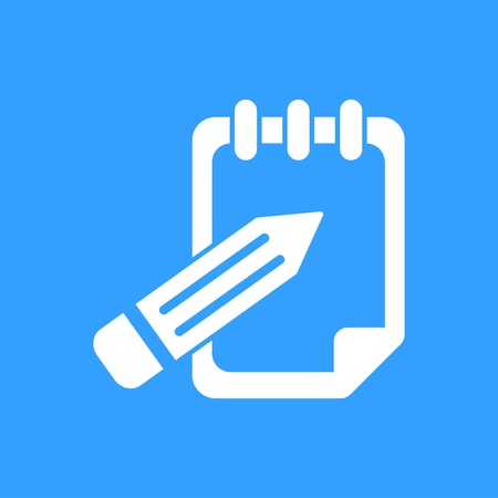 Notepad vector icon. White Illustration isolated on blue background for graphic and web design.のイラスト素材