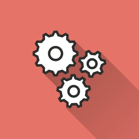 Settings vector icon with long shadow. IIllustration isolated on red background for graphic and web design.のイラスト素材