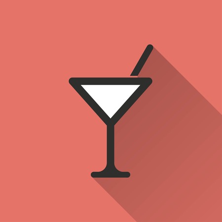 Cocktail vector icon with long shadow. IIllustration isolated on red background for graphic and web design.のイラスト素材