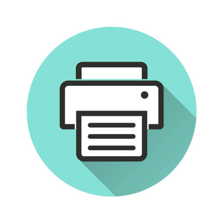 Printer vector icon with long shadow. Illustration isolated for graphic and web design.