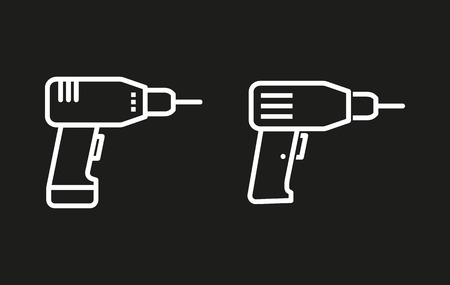Drill vector icon. White illustration isolated on black background for graphic and web design.のイラスト素材