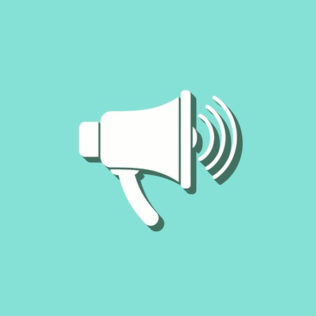 Speaker vector icon with shadow. White illustration isolated on green background for graphic and web design.のイラスト素材