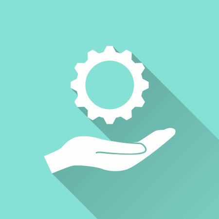 Start up vector icon with long shadow. White illustration isolated on green background for graphic and web design.のイラスト素材