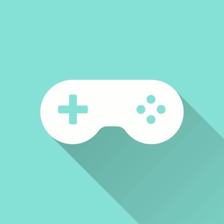 Game controller vector icon with long shadow. White illustration isolated on green background for graphic and web design.のイラスト素材