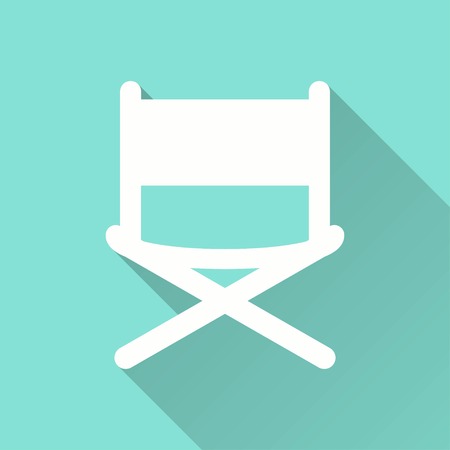Director chair vector icon with long shadow. White illustration isolated on green background for graphic and web design.のイラスト素材