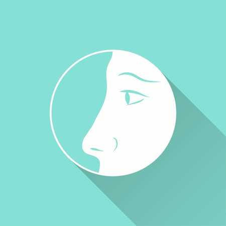 Nose vector icon with long shadow. White illustration isolated on green background for graphic and web design.のイラスト素材
