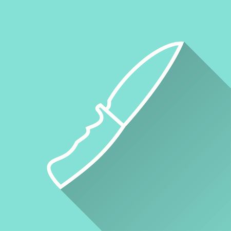 Knife vector icon with long shadow. White illustration isolated on green background for graphic and web design.のイラスト素材