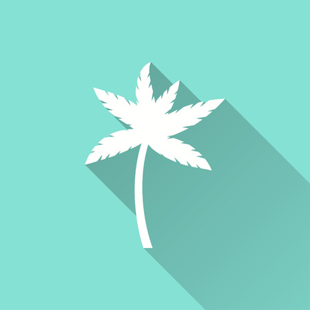 Palm tree vector icon with long shadow. White illustration isolated on green background for graphic and web design.のイラスト素材