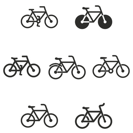 Bicycle vector icons set. Black illustration isolated on white background for graphic and web design.のイラスト素材