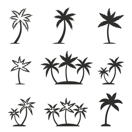 Palm tree vector icons set. Black illustration isolated on white background for graphic and web design.のイラスト素材