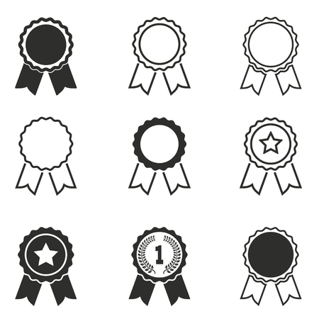 Award vector icons set. Black illustration isolated on white background for graphic and web design.のイラスト素材
