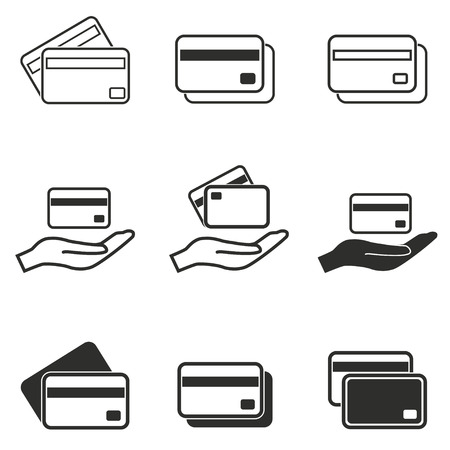 Credit card vector icons set. Black illustration isolated on white background for graphic and web design.のイラスト素材