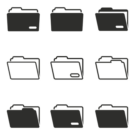Folder vector icons set. Black illustration isolated on white background for graphic and web design.のイラスト素材