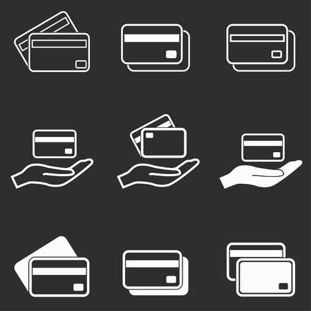 Credit card vector icons set. White illustration isolated on black background for graphic and web design.のイラスト素材