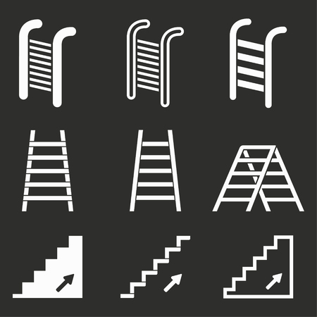 Ladder vector icons set. White illustration isolated on black background for graphic and web design.のイラスト素材