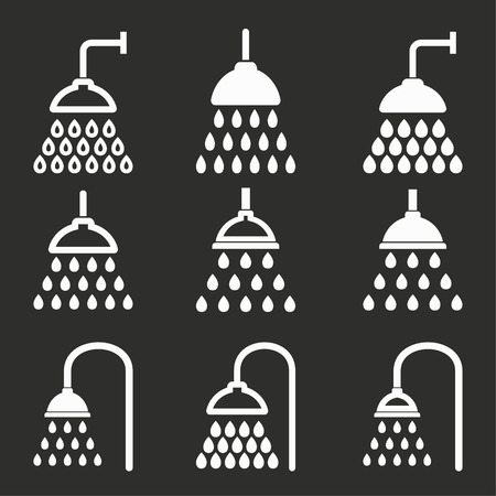 Shower vector icons set. White illustration isolated on black background for graphic and web design.のイラスト素材