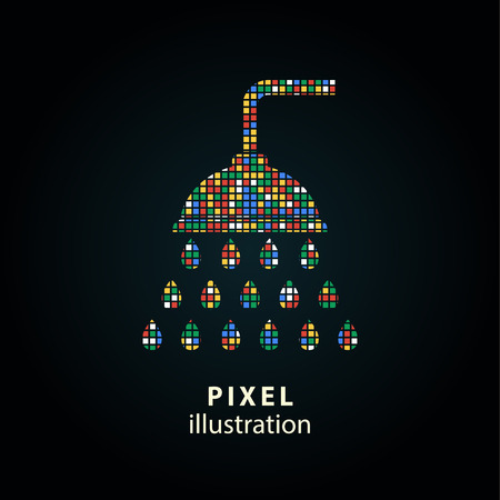 Shower - pixel icon. Vector Illustration. Design  element. Isolated on black background. It is easy to change to any color.のイラスト素材