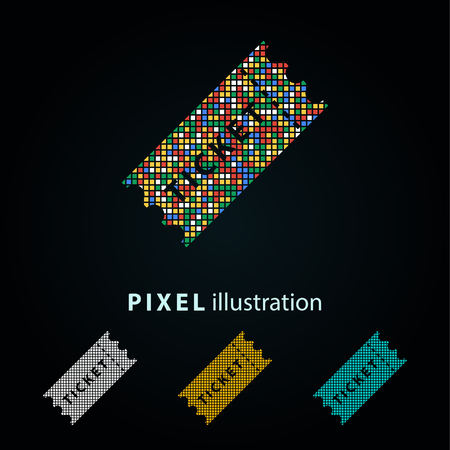 Ticket - pixel icon. Vector Illustration. Design logo element. Isolated on black background. It is easy to change to any color.のイラスト素材