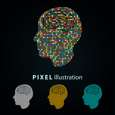 Brain - pixel icon. Vector Illustration. Design  element. Isolated on black background. It is easy to change to any color.のイラスト素材