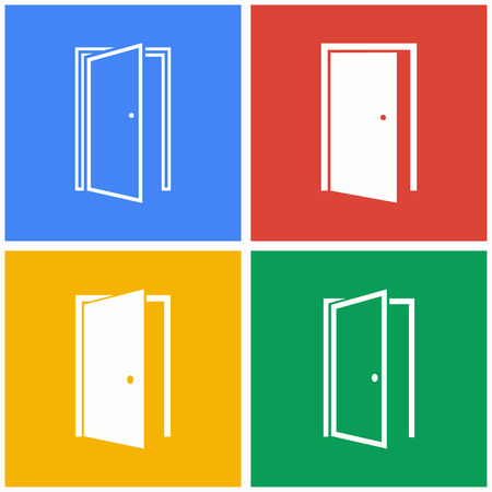 Door vector icons set. White illustration isolated for graphic and web design.のイラスト素材