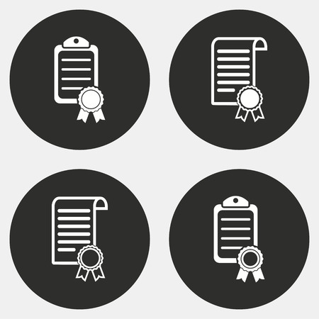 Certificate vector icon. White illustration isolated on black background for graphic and web design.のイラスト素材