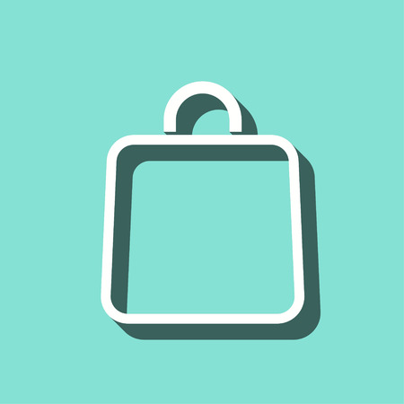 Shopping bag vector icon with shadow. White illustration isolated on green background for graphic and web design.のイラスト素材