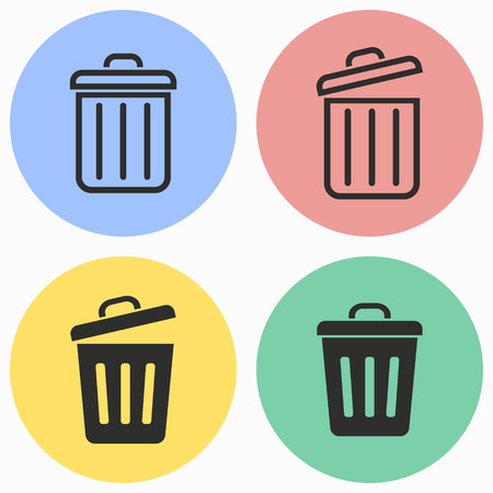 Bin vector icons set. Black illustration isolated for graphic and web design.のイラスト素材