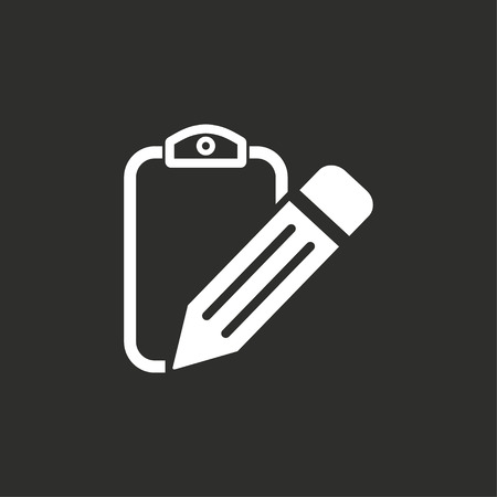 Clipboard pencil vector icon. White illustration isolated on black background for graphic and web design.のイラスト素材