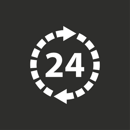 24 hour service vector icon. White illustration isolated on black background for graphic and web design.のイラスト素材