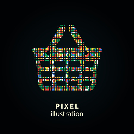Shopping basket - pixel icon. Vector Illustration. Design  element. Isolated on black background. It is easy to change to any color.のイラスト素材