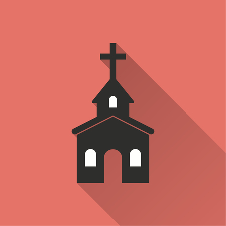 Church vector icon with long shadow. Illustration isolated on red background for graphic and web design.のイラスト素材