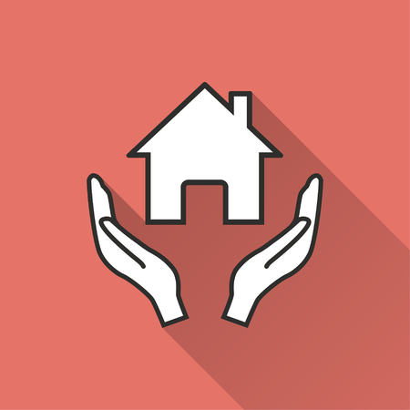 Donate vector icon with long shadow. Illustration isolated on red background for graphic and web design.のイラスト素材