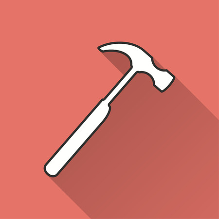 Hammer vector icon with long shadow. Illustration isolated on red background for graphic and web design.のイラスト素材