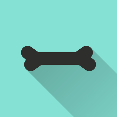 Dog bone vector icon with long shadow. Black illustration isolated on green background for graphic and web design.のイラスト素材