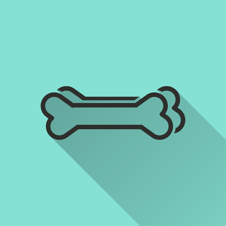 Dog bone vector icon with long shadow. Black illustration isolated on green background for graphic and web design.のイラスト素材