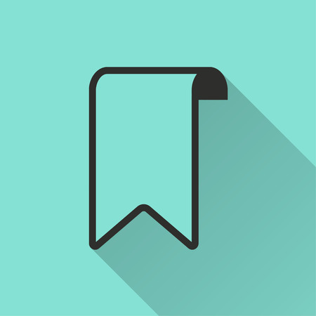 Bookmark vector icon with long shadow. Black illustration isolated on green background for graphic and web design.のイラスト素材