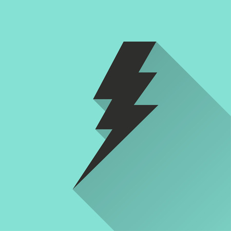 Bolt vector icon with long shadow. Black illustration isolated on green background for graphic and web design.のイラスト素材