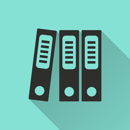 Binder vector icon with long shadow. Black illustration isolated on green background for graphic and web design.のイラスト素材