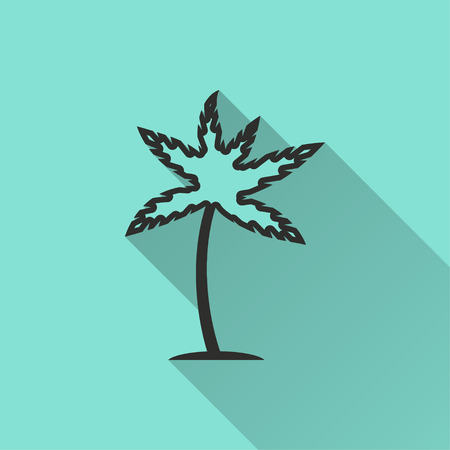 Palm tree vector icon with long shadow. Black illustration isolated on green background for graphic and web design.のイラスト素材